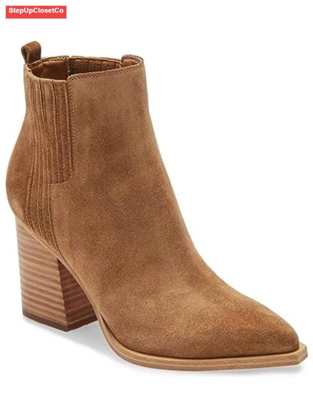 Suede Ankle Boots Pointed Toe Chunky Stacked Mid Heeled Faux Fur Lined Booties